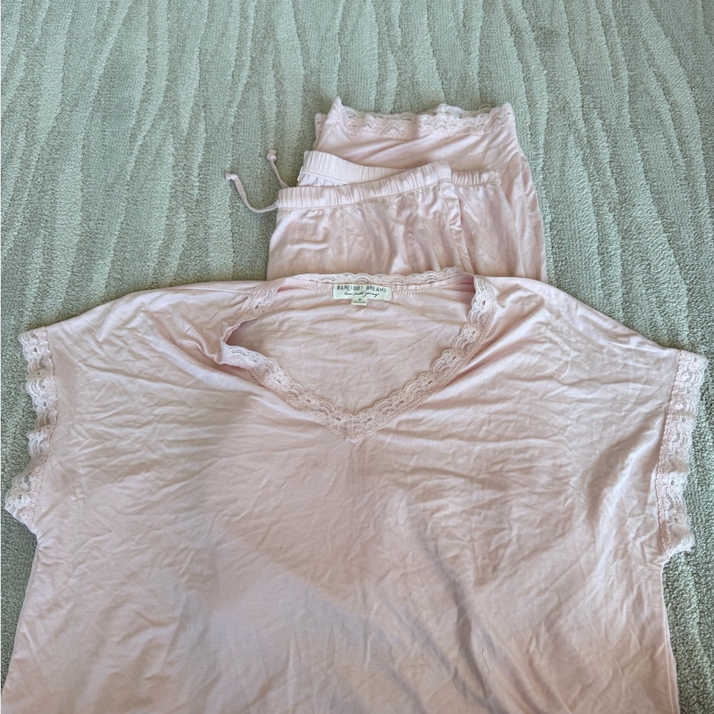 Women's Pink Lace Trim Sleepwear Set